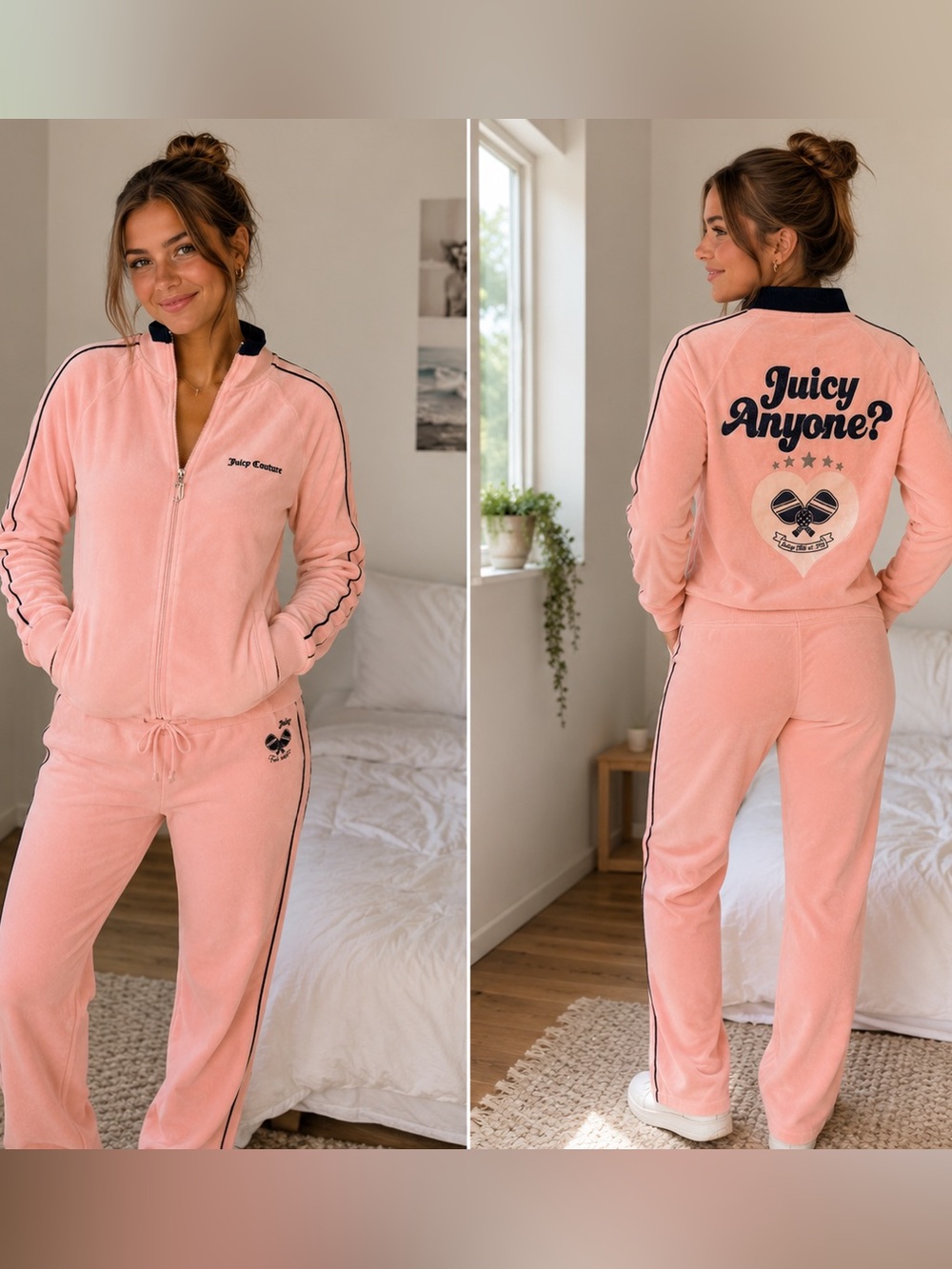 Juicy Couture Pink Velour Track Jacket Size Large